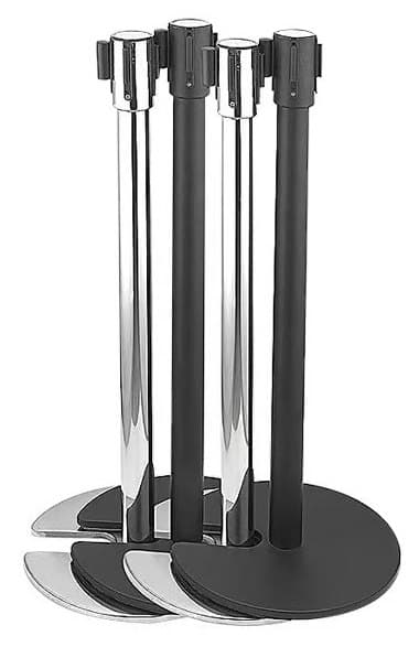 Belt barrier posts with U-shaped stacking bases nested together