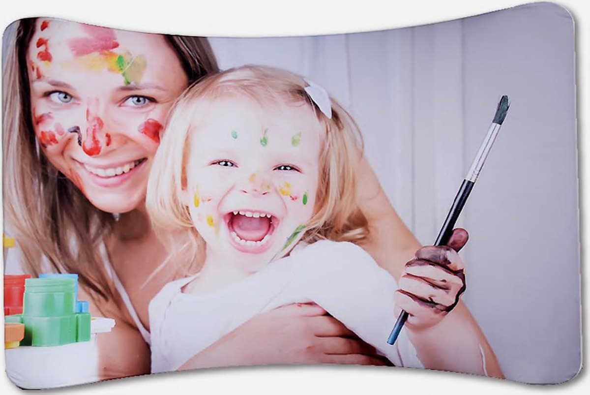 Curved tension fabric display wall with a printed photographic graphic