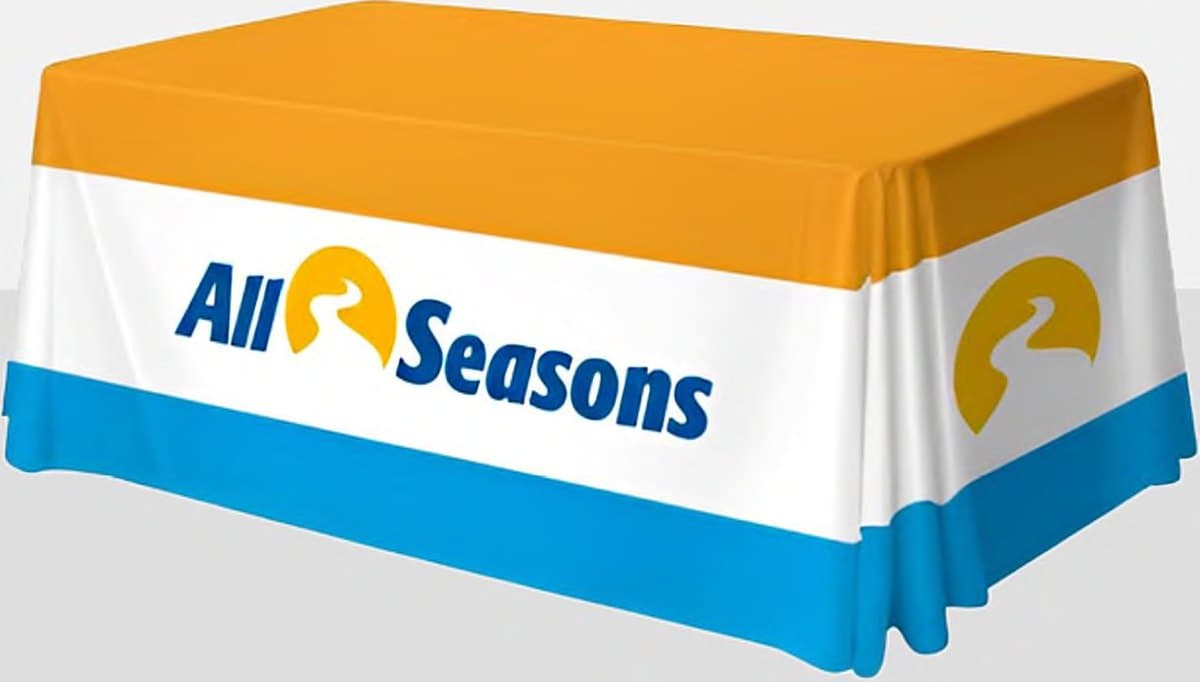 Loose printed table throw with a full-colour brand design