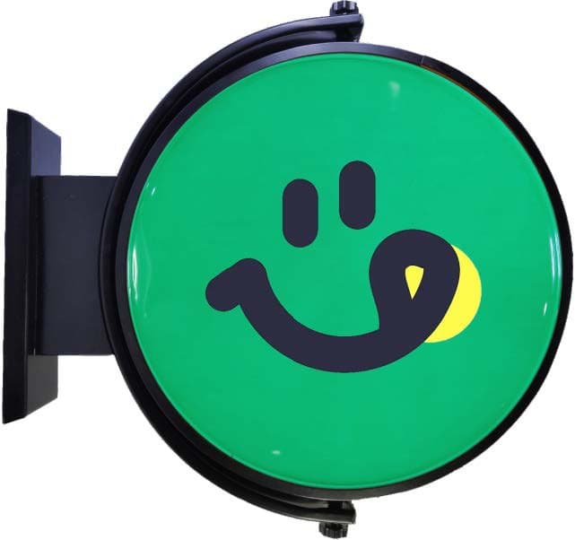 Round rotating advertising lightbox on a wall arm
