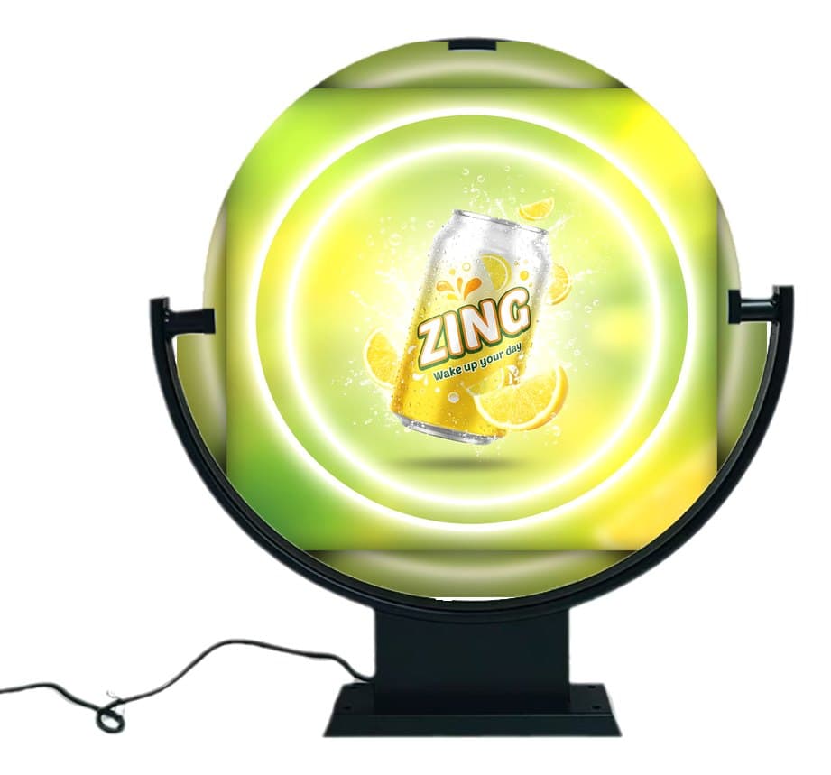 Round rotating flat lightbox on a base with pivot cradle
