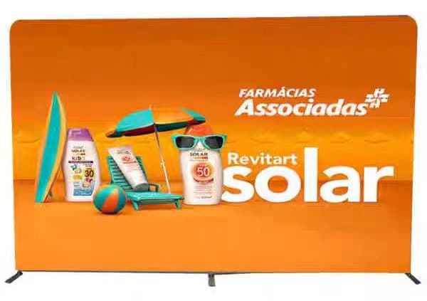 Straight tension fabric display wall with a printed campaign graphic
