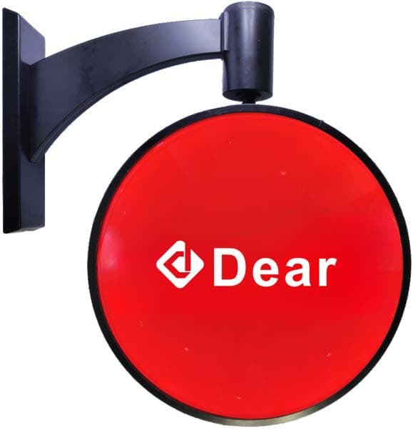 Round wall-mounted advertising lightbox on a bracket