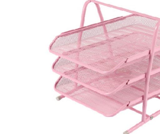 Pink three-tier wire file tray