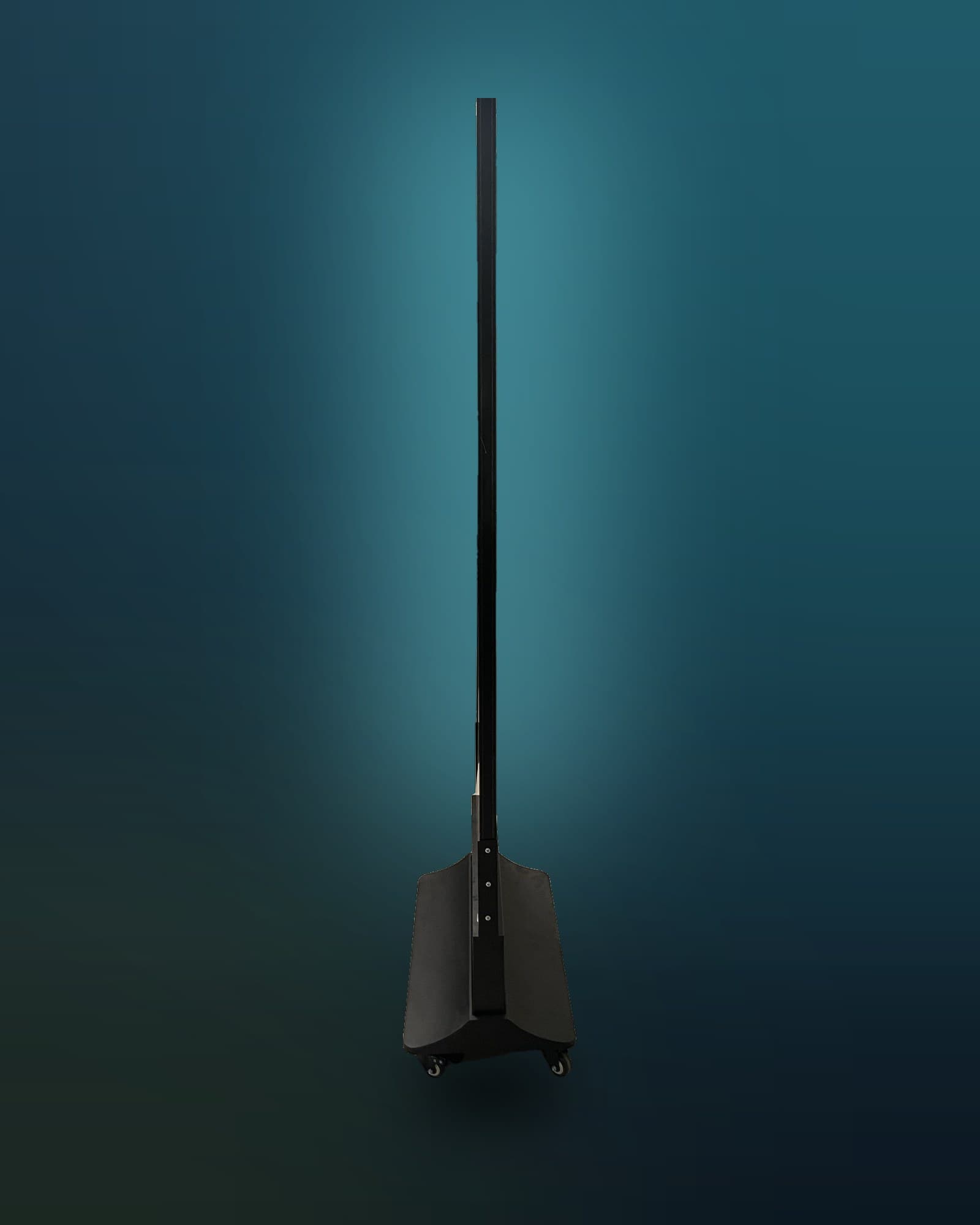 Tower 63 side profile showing the slim frame and weighted wheeled base