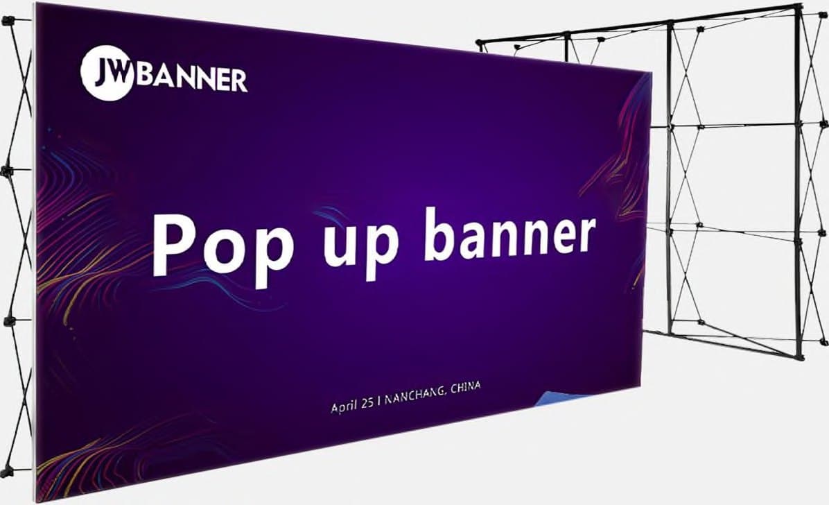 Curved pop-up fabric banner wall on a folding frame