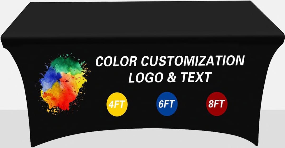 Fitted stretch table cover printed with a logo