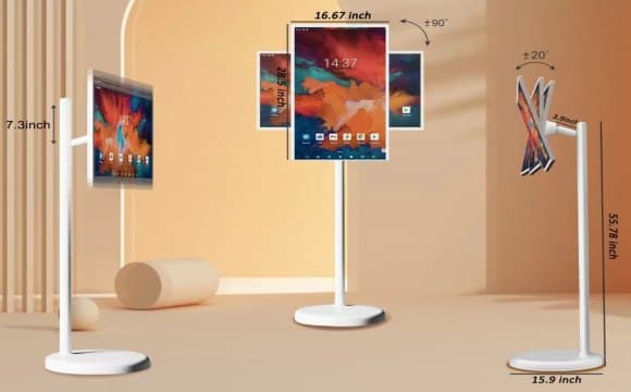Vertical advertising screen on a floor stand